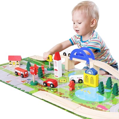 پازل شهر کوچک چوبی همراه با قطار و ریل، 40 قطعه مدل 861 Rail Overpass Wooden_لگو