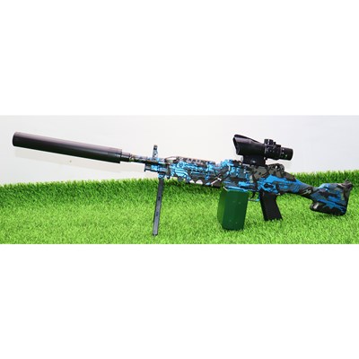 تفنگ اسباب‌ بازی شارژی تیر ژله‌ ای دو حالته با دوربین رنگ آبی مدل M249 554C_تفنگ اسباب بازی