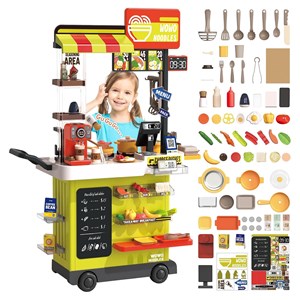 ست اسباب بازی آشپزخانه 88 تکه با بخار، سینک و صندوق فروش فست فود مدل Fast Food Shop 889_اسباب بازی لوازم خانگی
