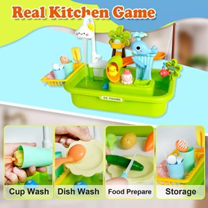 اسباب بازی سینک ظرفشویی و قلاب ماهیگیری 39 قطعه مدل 810 Vegetable Washing Basin_اسباب لوازم خانگی