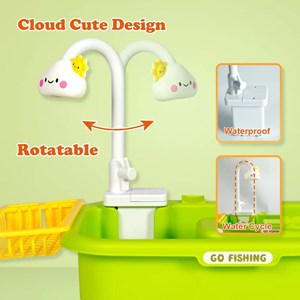 اسباب بازی سینک ظرفشویی و قلاب ماهیگیری 39 قطعه مدل 810 Vegetable Washing Basin_اسباب لوازم خانگی